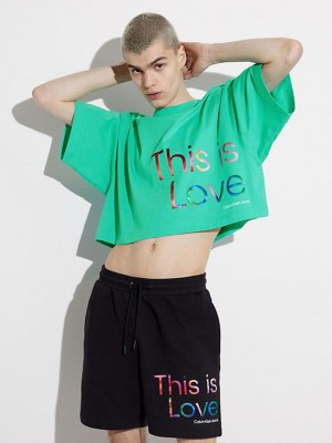 Green Calvin Klein Oversized Cropped - Pride Men T-Shirt | DYZT-72356