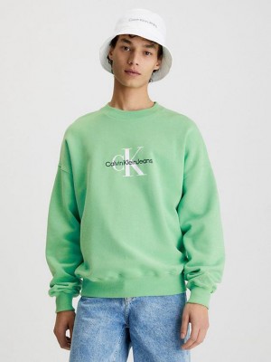Green Calvin Klein Oversized Monogram Men Sweatshirt | XPKB-27461