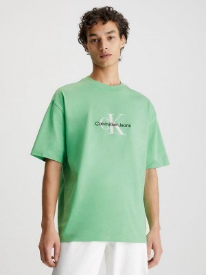 Green Calvin Klein Oversized Monogram Men T-Shirt | YXMP-43812