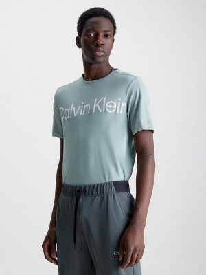 Green Calvin Klein Pique Gym Men T-Shirt | VPIG-98634