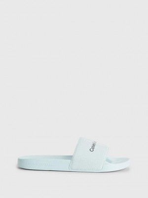 Green Calvin Klein Recycled Canvas Sliders Women Slippers | CKAV-02347