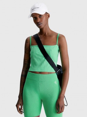 Green Calvin Klein Ribbed Jersey Cami Women Top | NYQT-46318