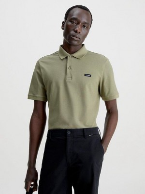 Green Calvin Klein Slim Stretch Pique Men Polo Shirt | VAEQ-87320
