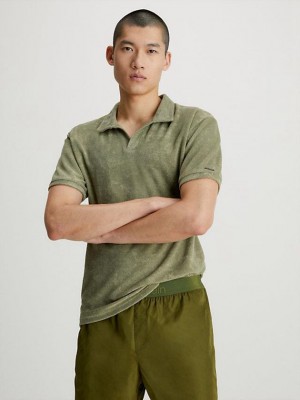 Green Calvin Klein Towelling Beach Men Polo Shirt | LKMR-50627