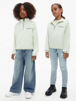 Green Calvin Klein Unisex Relaxed Zip Neck Boys's Sweatshirt | UOCB-49572