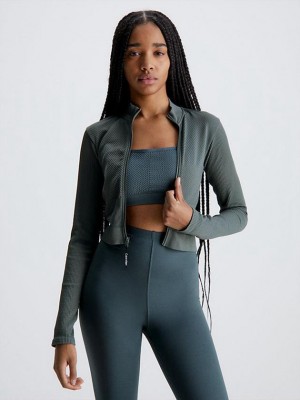 Green Calvin Klein Zip Up Women Jacket | XCIS-27635