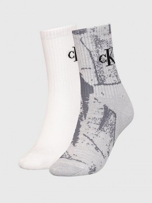 Grey Calvin Klein 2 Pack Crew Women Socks | KDHI-30429