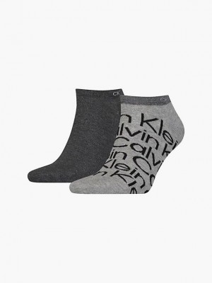 Grey Calvin Klein 2 Pack Logo Ankle Men Socks | TQVY-03851