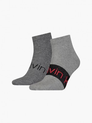 Grey Calvin Klein 2 Pack Logo Ankle Men Socks | CQSZ-15603