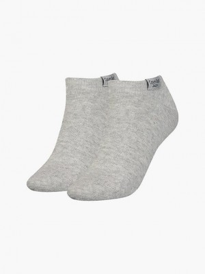 Grey Calvin Klein 2 Pack Logo Ankle Women Socks | DFPY-31804