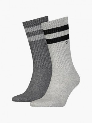 Grey Calvin Klein 2 Pack Striped Crew Men Socks | MCTZ-21470