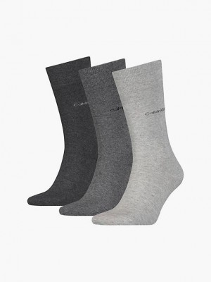 Grey Calvin Klein 3 Pack Crew Men Socks | JYRH-05876