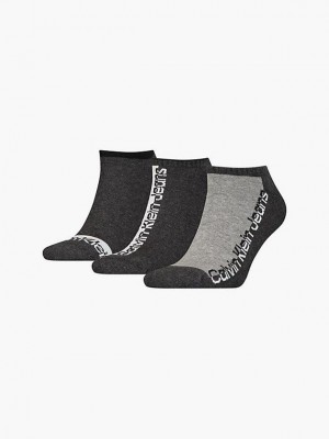 Grey Calvin Klein 3 Pack Logo Ankle Men Socks | KSYL-24897