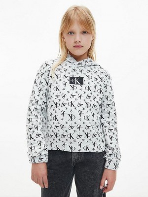 Grey Calvin Klein Allover Logo Girls's Hoodie | LJZQ-74283