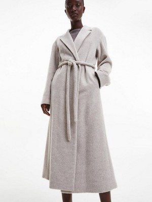 Grey Calvin Klein Alpaca Wrap Women Coat | IRPA-43810