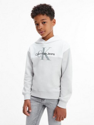 Grey Calvin Klein Colourblock Logo Boys's Hoodie | DVNS-35149