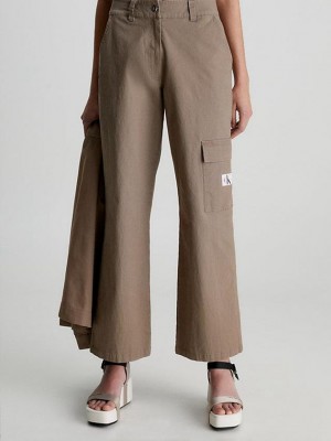 Grey Calvin Klein Cotton Canvas Cargo Women Pants | WFHP-67240