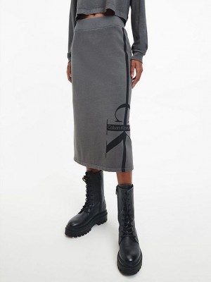 Grey Calvin Klein Cotton Terry Logo Midi Women Skirt | VSUJ-38079