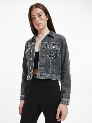 Grey Calvin Klein Cropped Denim Women Jacket | AVRT-97634