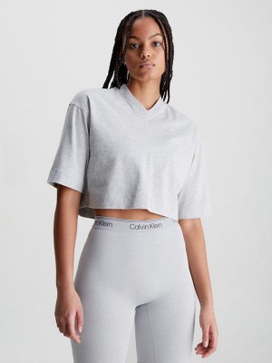 Grey Calvin Klein Cropped Gym Women T-Shirt | VKQJ-23914