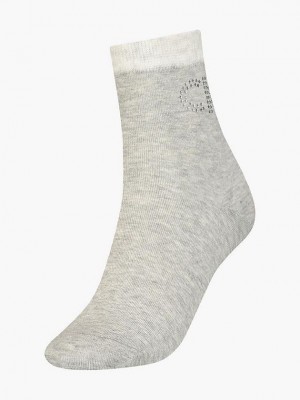 Grey Calvin Klein Crystal Logo Crew Women Socks | ILYW-89375