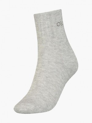 Grey Calvin Klein Crystal Logo Crew Women Socks | MHBP-41895