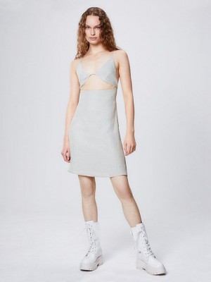 Grey Calvin Klein High Shine Cut Out Slip Women Dress | TKNE-56910