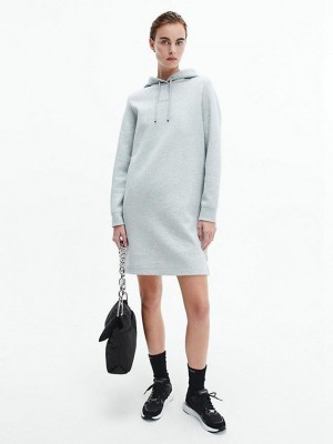Grey Calvin Klein Hooded Sweatshirt Women Dress | IKVG-92654
