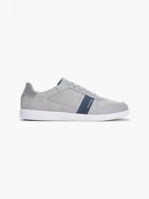 Grey Calvin Klein Leather And Recycled Nylon Men Sneakers | SJCK-71623