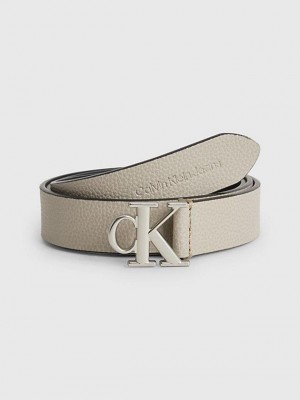 Grey Calvin Klein Leather Logo Women Belt | LRSD-49527