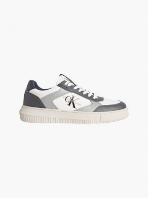 Grey Calvin Klein Leather Men Sneakers | PEAR-40132