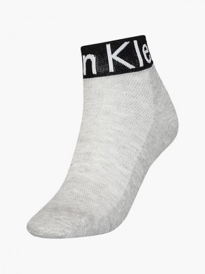Grey Calvin Klein Logo Ankle Women Socks | MDUE-41375