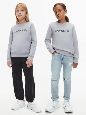 Grey Calvin Klein Logo Boys's Sweatshirt | KEUP-57461