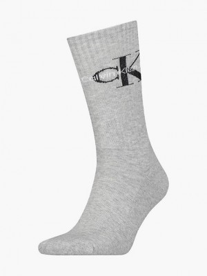 Grey Calvin Klein Logo Crew Men Socks | AMWI-42930