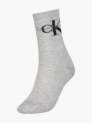 Grey Calvin Klein Logo Crew Women Socks | PDXK-34087