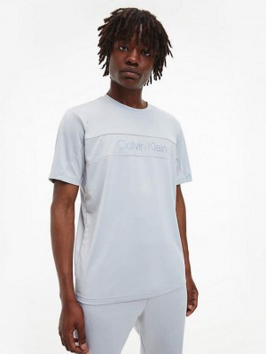 Grey Calvin Klein Logo Gym Men T-Shirt | EACB-02376