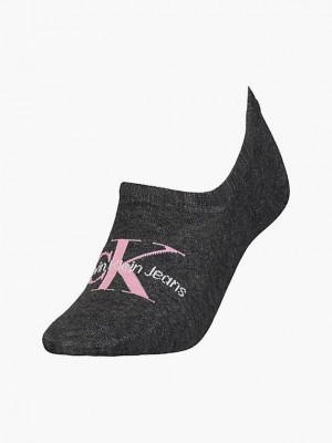 Grey Calvin Klein Logo Invisible Women Socks | PAWI-78149