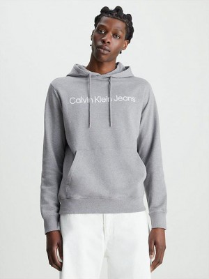 Grey Calvin Klein Logo Men Hoodie | ITRP-52903