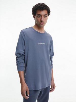 Grey Calvin Klein Lounge Long-Sleeve - Modern Structure Men T-Shirt | COAM-26089