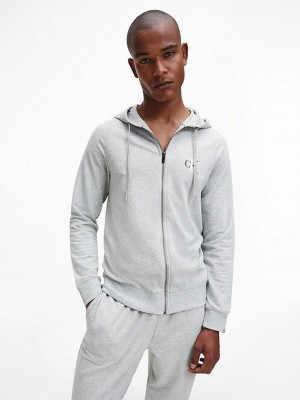Grey Calvin Klein Lounge Zip Up - CK One Men Hoodie | XJUD-95728