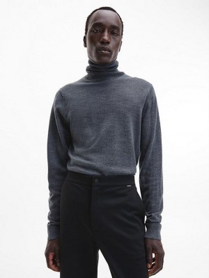 Grey Calvin Klein Merino Wool Roll Neck Jumper Men Sweater | KQAG-38041