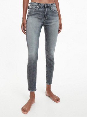 Grey Calvin Klein Mid Rise Skinny Ankle Women Jeans | ELFK-08954