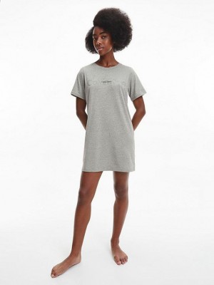 Grey Calvin Klein Night Shirt - Embossed Icon Women Top | ZYCJ-25683