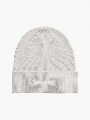 Grey Calvin Klein Organic Cotton Blend Women Beanie | MQGX-39078