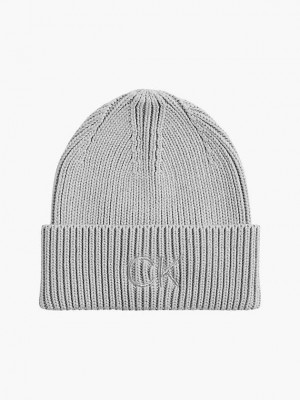 Grey Calvin Klein Organic Cotton Blend Women Beanie | AGRN-72140