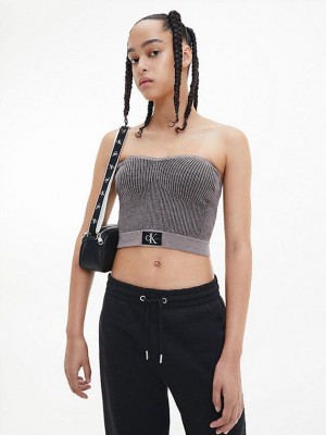 Grey Calvin Klein Organic Cotton Knit Bandeau Women Top | DKGS-08614