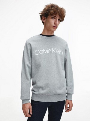 Grey Calvin Klein Organic Cotton Logo Men Sweatshirt | UTRL-54210