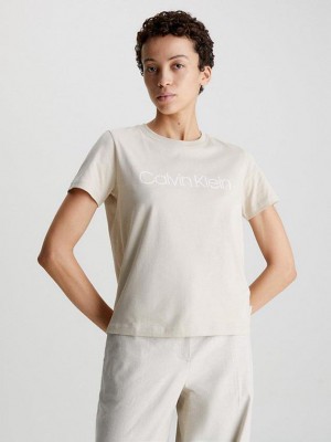 Grey Calvin Klein Organic Cotton Logo Women T-Shirt | UZNJ-79438