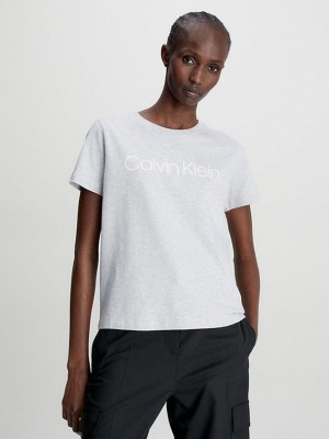 Grey Calvin Klein Organic Cotton Logo Women T-Shirt | NWQI-84751