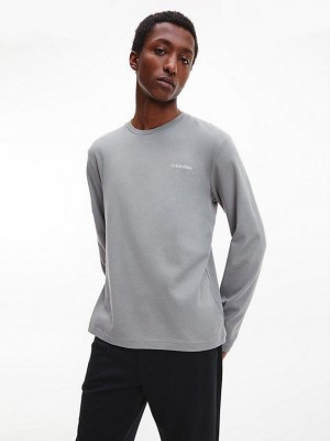Grey Calvin Klein Organic Cotton Long Sleeve Men T-Shirt | WUIC-61748